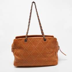 Pre Owned Chanel Tan Leather Triple Compartment Chain Shoulder Bag