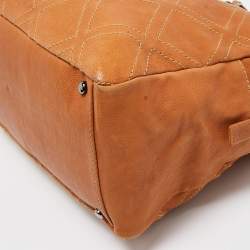 Pre Owned Chanel Tan Leather Triple Compartment Chain Shoulder Bag