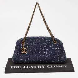 Pre Owned Chanel Blue Tweed Just Mademoiselle Bowler Bag