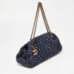 Pre Owned Chanel Blue Tweed Just Mademoiselle Bowler Bag