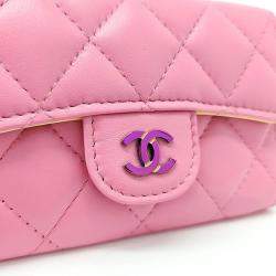 Pre Owned Chanel Leatrer Pink card wallet