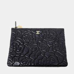 Pre Owned Chanel Leather Black  Camellia Clutch bag