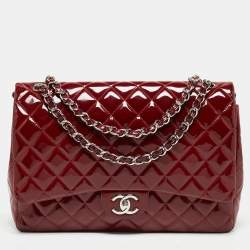 Chanel Brown Quilted Patent Leather Jumbo Classic Double Flap Bag Chanel