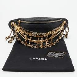 Pre Owned Chanel Black Quilted Leather All About Chains Waist Bag