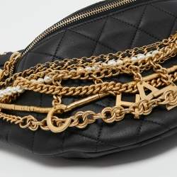 Pre Owned Chanel Black Quilted Leather All About Chains Waist Bag