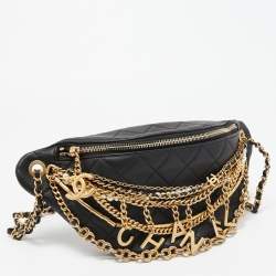 Pre Owned Chanel Black Quilted Leather All About Chains Waist Bag