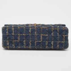 Pre Owned Chanel Blue/Gold Tweed Reissue 2.55 Icons Mademoiselle Double Flap Bag