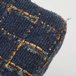 Pre Owned Chanel Blue/Gold Tweed Reissue 2.55 Icons Mademoiselle Double Flap Bag