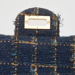 Pre Owned Chanel Blue/Gold Tweed Reissue 2.55 Icons Mademoiselle Double Flap Bag