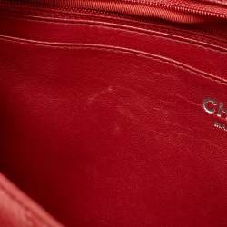 Pre Owned Chanel Red Quilted Caviar Leather Jumbo Classic Single Flap Bag