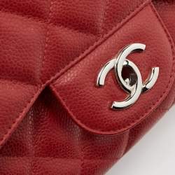 Pre Owned Chanel Red Quilted Caviar Leather Jumbo Classic Single Flap Bag