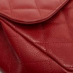 Pre Owned Chanel Red Quilted Caviar Leather Jumbo Classic Single Flap Bag