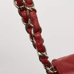Pre Owned Chanel Red Quilted Caviar Leather Jumbo Classic Single Flap Bag