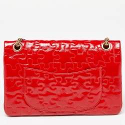 Pre Owned Chanel Red Puzzle Patent Leather Classic 226 Reissue 2.55 Flap Bag