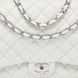 Pre Owned Chanel Off White Quilted Caviar Leather Maxi Classic Double Flap Bag
