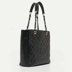 Pre Owned Chanel Black Caviar Quilted Leather CC Tote