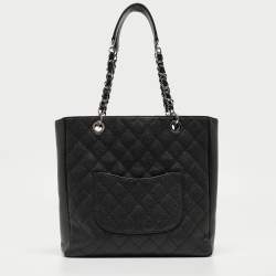 Pre Owned Chanel Black Caviar Quilted Leather CC Tote