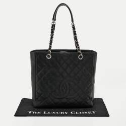 Pre Owned Chanel Black Caviar Quilted Leather CC Tote