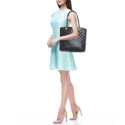 Pre Owned Chanel Black Caviar Quilted Leather CC Tote