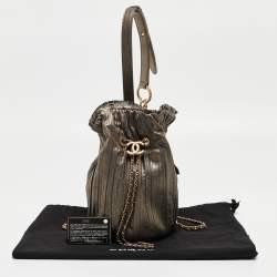Pre Owned Chanel Gun Metal Leather Coco Pleats Backpack