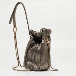 Pre Owned Chanel Gun Metal Leather Coco Pleats Backpack