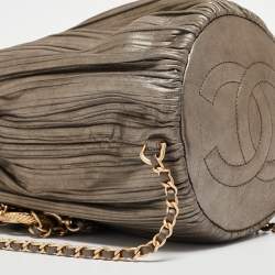 Pre Owned Chanel Gun Metal Leather Coco Pleats Backpack