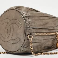 Pre Owned Chanel Gun Metal Leather Coco Pleats Backpack