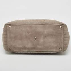 Pre Owned Chanel Grey Vertical Quilted Suede Large Mademoiselle Tote