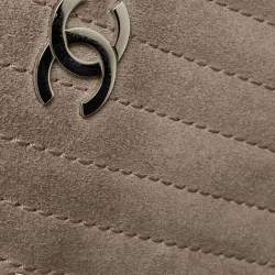 Pre Owned Chanel Grey Vertical Quilted Suede Large Mademoiselle Tote