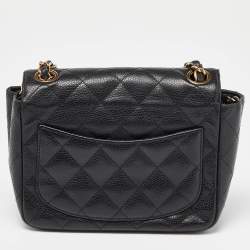 Chanel Black Quilted Caviar Leather Mini Square Classic Flap Bag