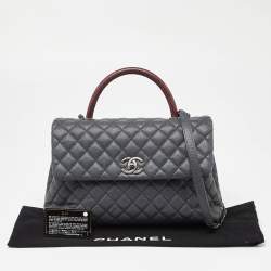 Pre Owned Chanel Grey/Red Caviar Leather and Lizard Leather Medium Coco Top Handle Bag