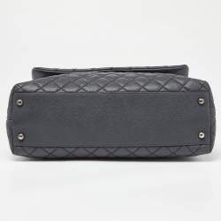 Pre Owned Chanel Grey/Red Caviar Leather and Lizard Leather Medium Coco Top Handle Bag