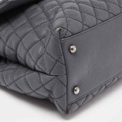 Pre Owned Chanel Grey/Red Caviar Leather and Lizard Leather Medium Coco Top Handle Bag