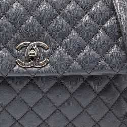 Pre Owned Chanel Grey/Red Caviar Leather and Lizard Leather Medium Coco Top Handle Bag