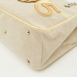 Pre Owned Chanel Beige/Yellow Canvas and Patent Leather Camellia No.5 Tote