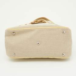 Pre Owned Chanel Beige/Yellow Canvas and Patent Leather Camellia No.5 Tote