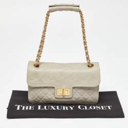 Pre Owned Chanel Grey Quilted Caviar Leather Reissue Flap Shoulder Bag