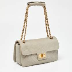 Pre Owned Chanel Grey Quilted Caviar Leather Reissue Flap Shoulder Bag