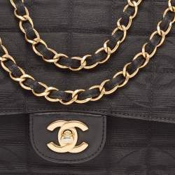 Pre Owned Chanel Black Cube Quilted Printed Fabric Medium CC Travel Line Flap Bag