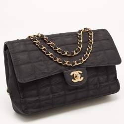 Pre Owned Chanel Black Cube Quilted Printed Fabric Medium CC Travel Line Flap Bag
