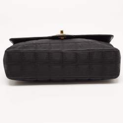 Pre Owned Chanel Black Cube Quilted Printed Fabric Medium CC Travel Line Flap Bag