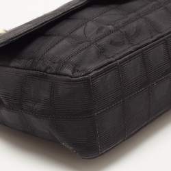 Pre Owned Chanel Black Cube Quilted Printed Fabric Medium CC Travel Line Flap Bag