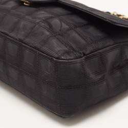 Pre Owned Chanel Black Cube Quilted Printed Fabric Medium CC Travel Line Flap Bag