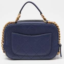 Pre Owned Chanel Blue Quilted Caviar Leather Business Affinity Camera Chain Bag