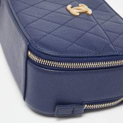 Pre Owned Chanel Blue Quilted Caviar Leather Business Affinity Camera Chain Bag