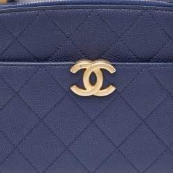 Pre Owned Chanel Blue Quilted Caviar Leather Business Affinity Camera Chain Bag