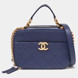 Pre Owned Chanel Blue Quilted Caviar Leather Business Affinity Camera Chain Bag