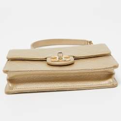 Pre Owned Chanel Gold Quilted Leather Small Chic Pearls Flap Bag