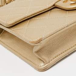 Pre Owned Chanel Gold Quilted Leather Small Chic Pearls Flap Bag
