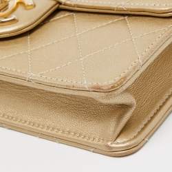 Pre Owned Chanel Gold Quilted Leather Small Chic Pearls Flap Bag
